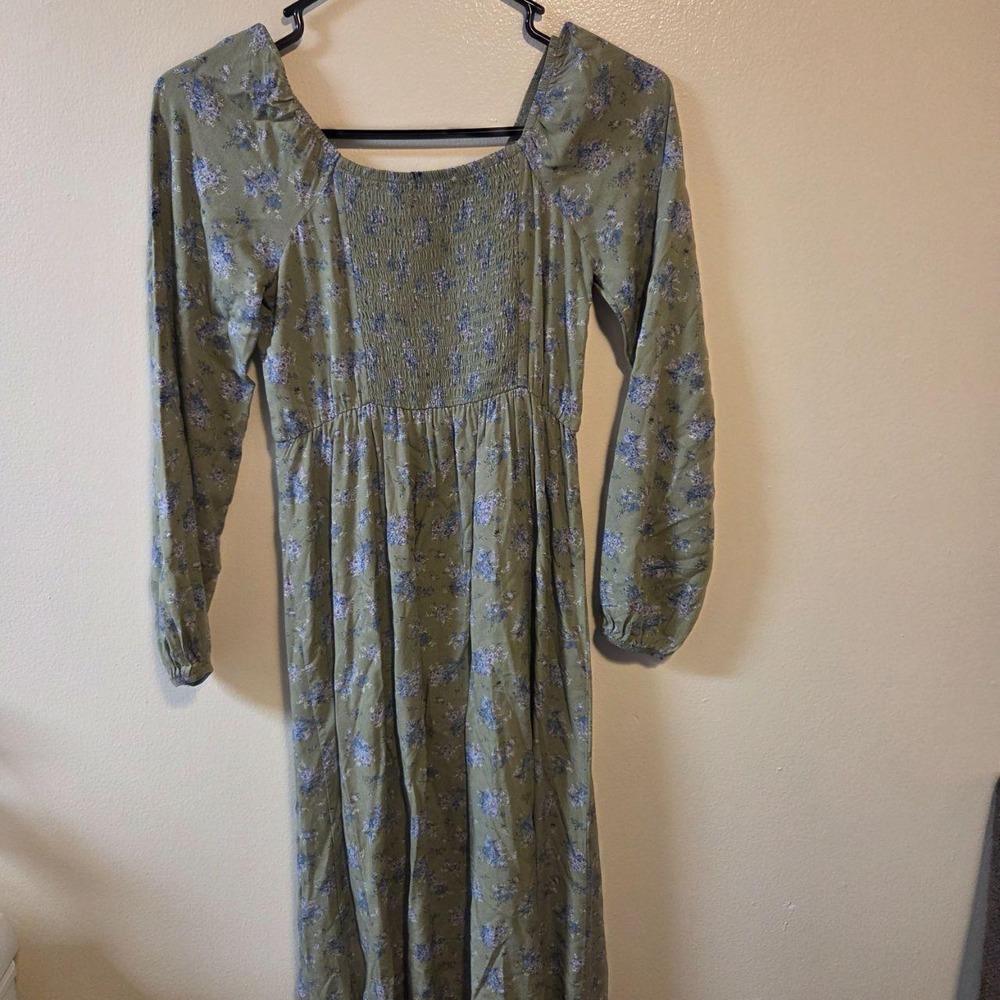 Stitch & Pine Girls Floral Maxi Romper Dress Olive Green Size L 14 Long Sleeve - Picture 6 of 8
